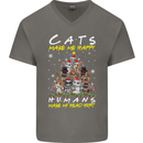 Cats Make Me Happy Funny Christmas Mens V-Neck Cotton T-Shirt Charcoal