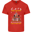 Cats Make Me Happy Funny Christmas Mens V-Neck Cotton T-Shirt Red