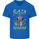 Cats Make Me Happy Funny Christmas Mens V-Neck Cotton T-Shirt Royal Blue