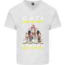 Cats Make Me Happy Funny Christmas Mens V-Neck Cotton T-Shirt White