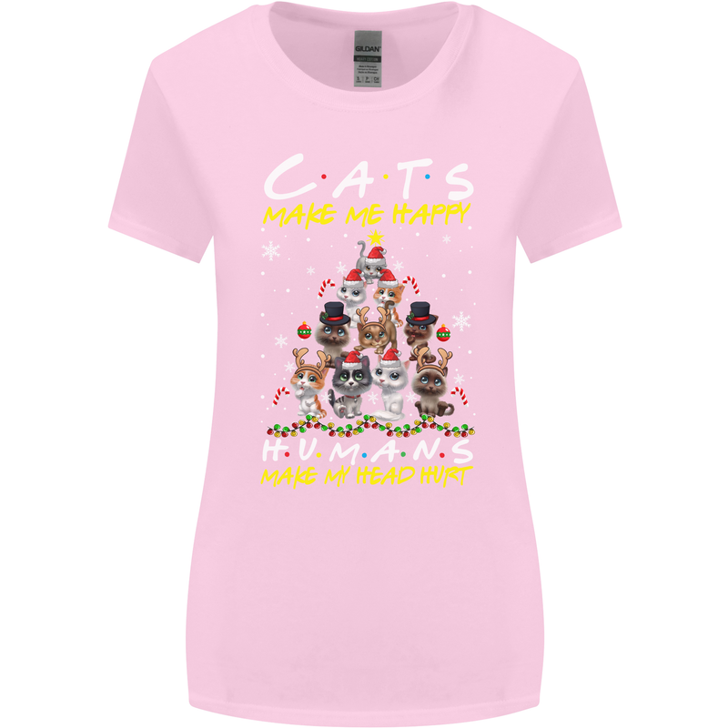 Cats Make Me Happy Funny Christmas Womens Wider Cut T-Shirt Light Pink