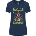 Cats Make Me Happy Funny Christmas Womens Wider Cut T-Shirt Navy Blue
