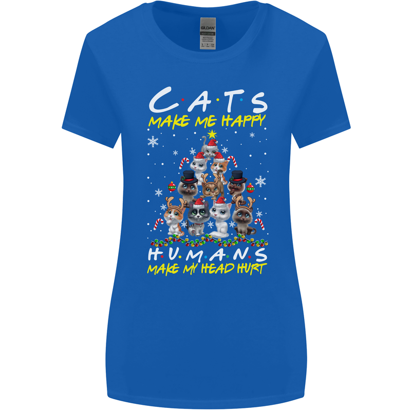 Cats Make Me Happy Funny Christmas Womens Wider Cut T-Shirt Royal Blue