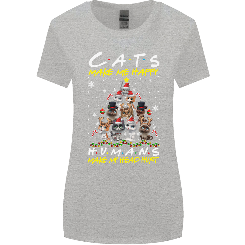 Cats Make Me Happy Funny Christmas Womens Wider Cut T-Shirt Sports Grey