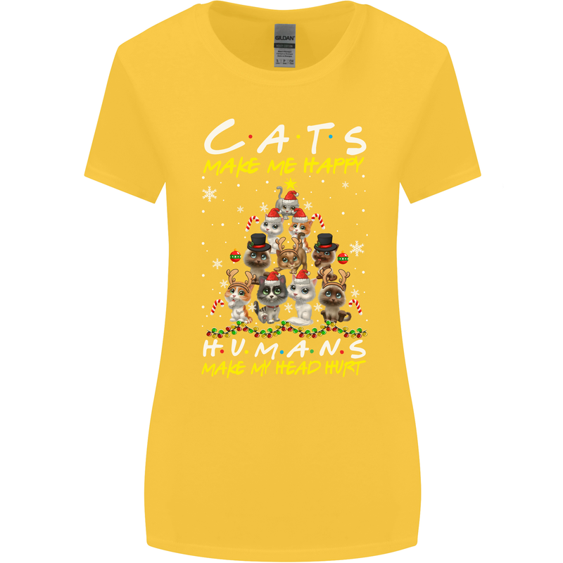 Cats Make Me Happy Funny Christmas Womens Wider Cut T-Shirt Yellow