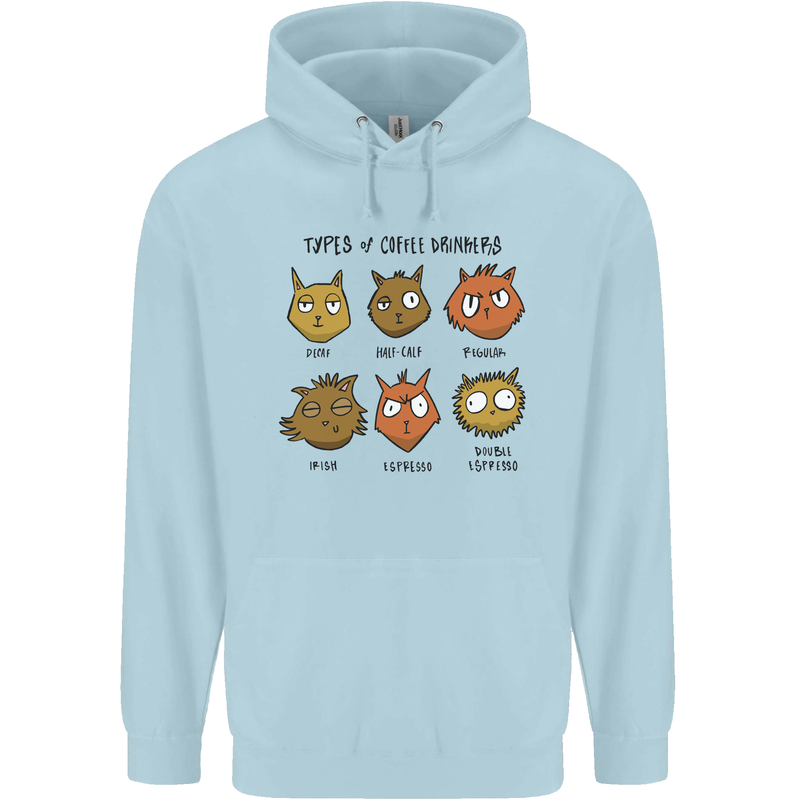 Cats Types of Coffee Drinkers Childrens Kids Hoodie Light Blue