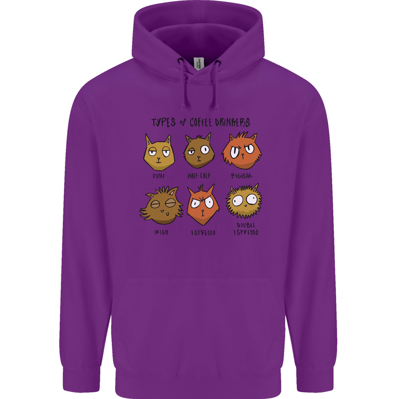 Cats Types of Coffee Drinkers Childrens Kids Hoodie Purple