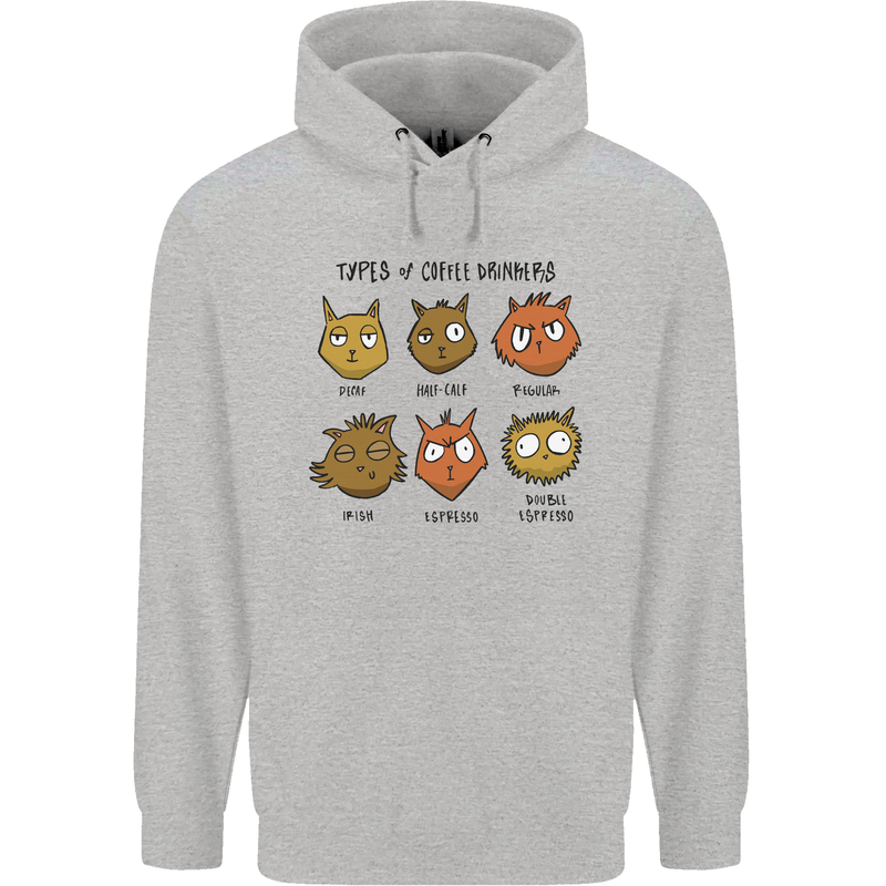 Cats Types of Coffee Drinkers Childrens Kids Hoodie Sports Grey