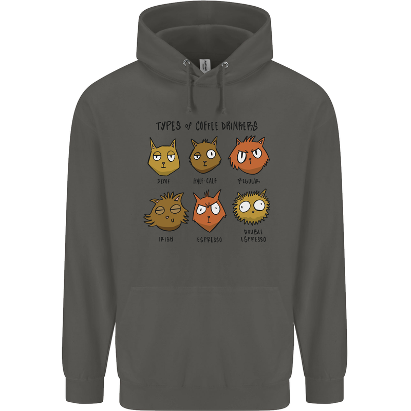 Cats Types of Coffee Drinkers Childrens Kids Hoodie Storm Grey