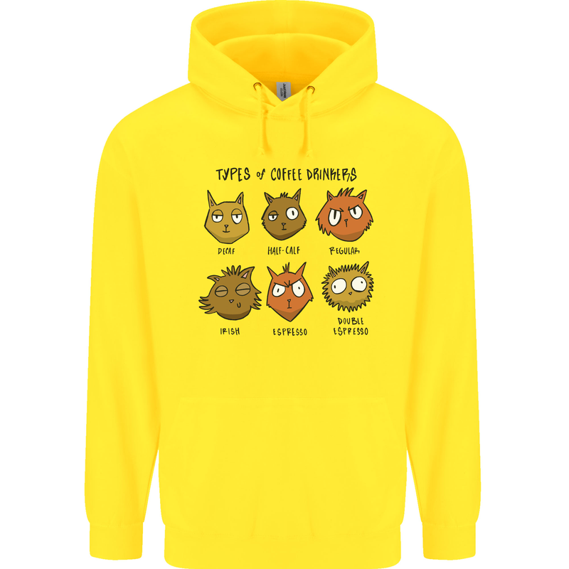 Cats Types of Coffee Drinkers Childrens Kids Hoodie Yellow
