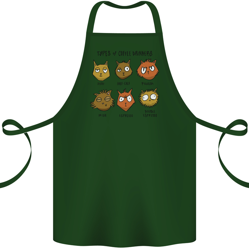 Cats Types of Coffee Drinkers Cotton Apron 100% Organic Forest Green