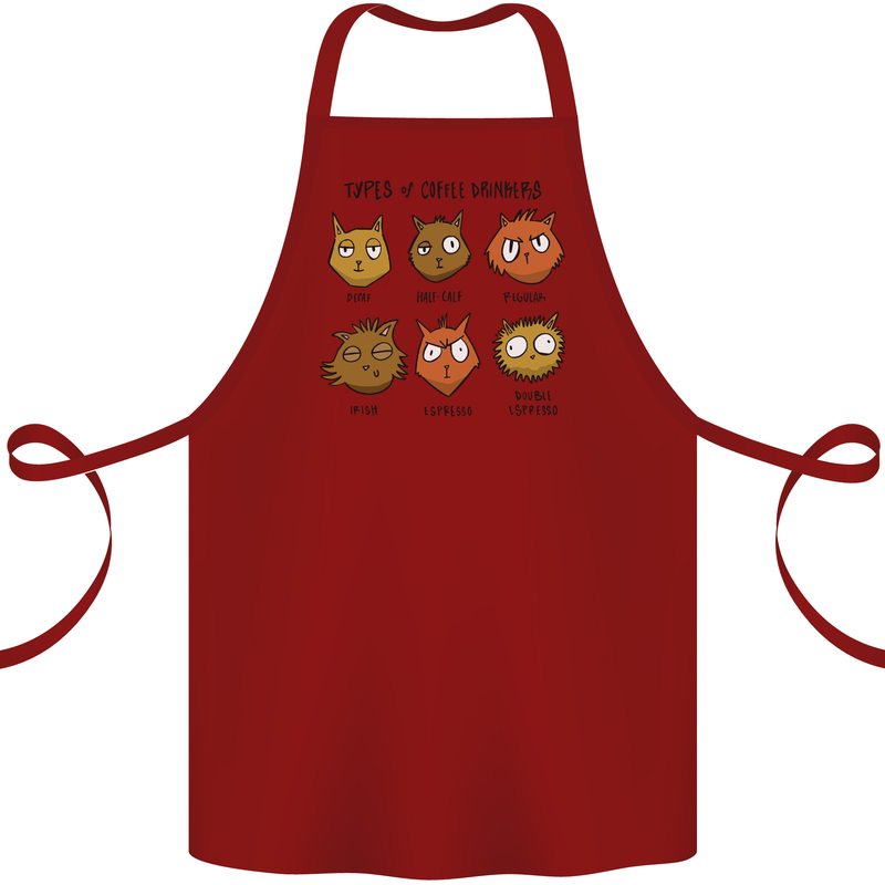 Cats Types of Coffee Drinkers Cotton Apron 100% Organic Maroon
