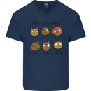 Cats Types of Coffee Drinkers Mens V-Neck Cotton T-Shirt Navy Blue