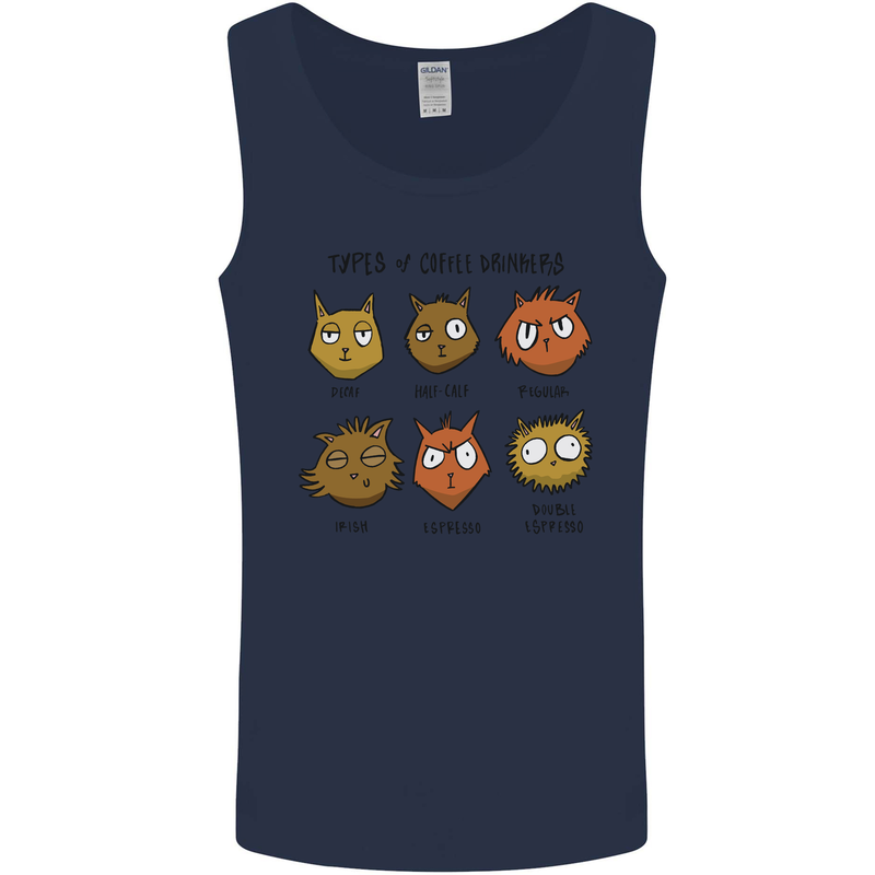 Cats Types of Coffee Drinkers Mens Vest Tank Top Navy Blue