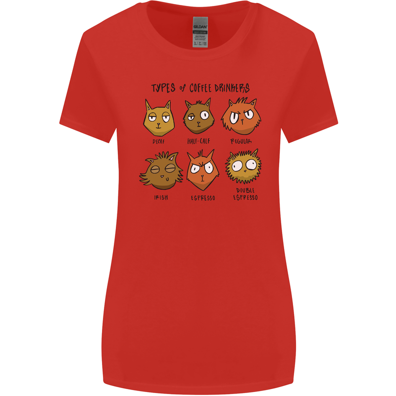 Cats Types of Coffee Drinkers Womens Wider Cut T-Shirt Red