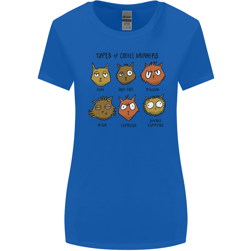 Cats Types of Coffee Drinkers Womens Wider Cut T-Shirt Royal Blue