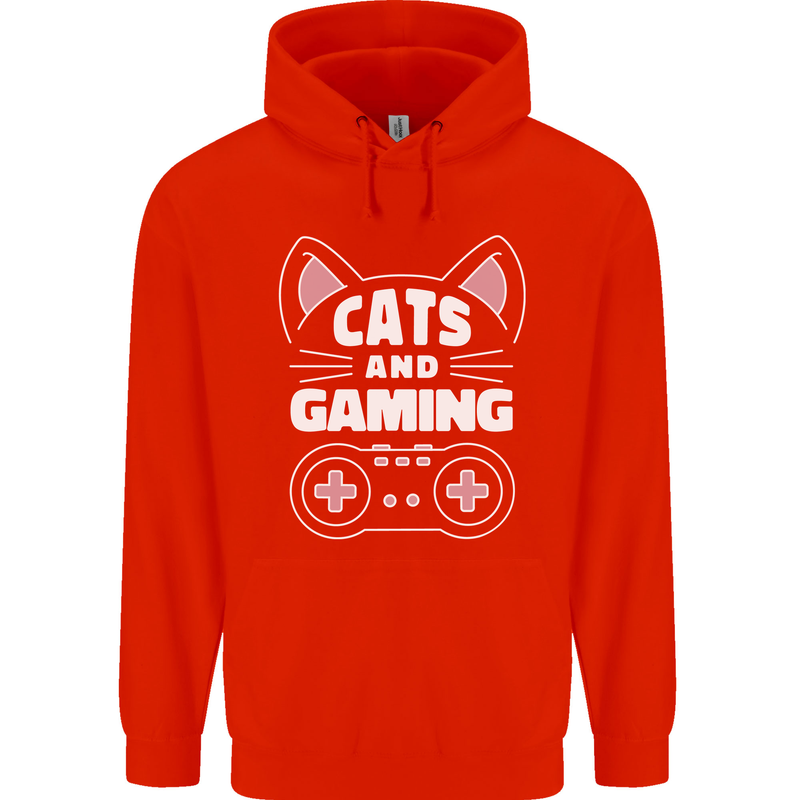 Cats and Gaming Funny Gamer Childrens Kids Hoodie Bright Red