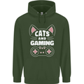 Cats and Gaming Funny Gamer Childrens Kids Hoodie Forest Green