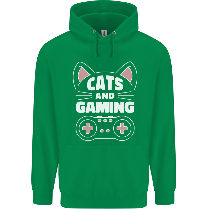 Cats and Gaming Funny Gamer Childrens Kids Hoodie Irish Green