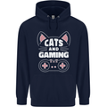 Cats and Gaming Funny Gamer Childrens Kids Hoodie Navy Blue