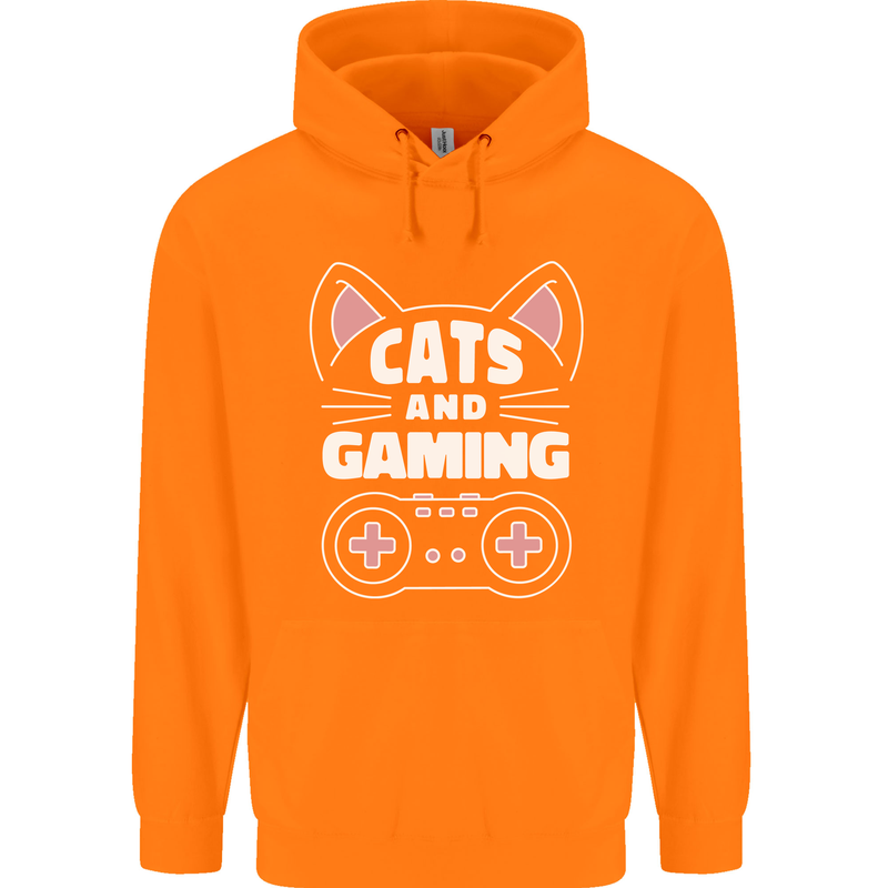 Cats and Gaming Funny Gamer Childrens Kids Hoodie Orange