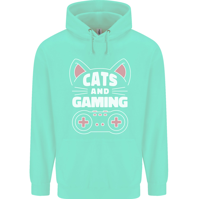 Cats and Gaming Funny Gamer Childrens Kids Hoodie Peppermint