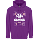 Cats and Gaming Funny Gamer Childrens Kids Hoodie Purple