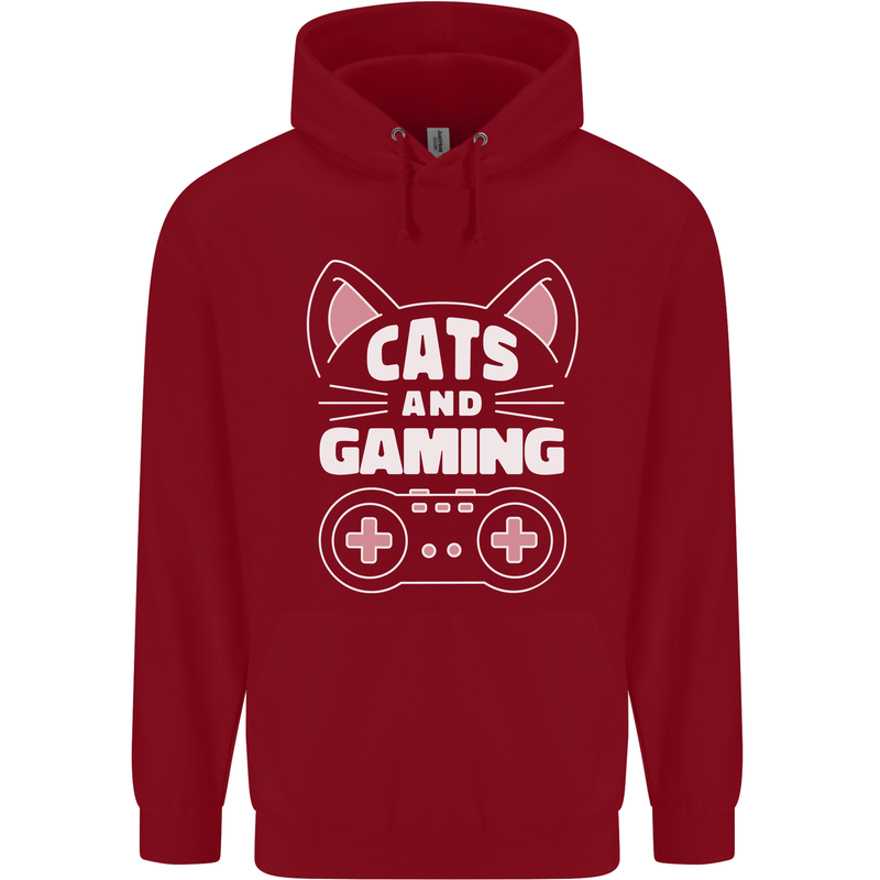Cats and Gaming Funny Gamer Childrens Kids Hoodie Red
