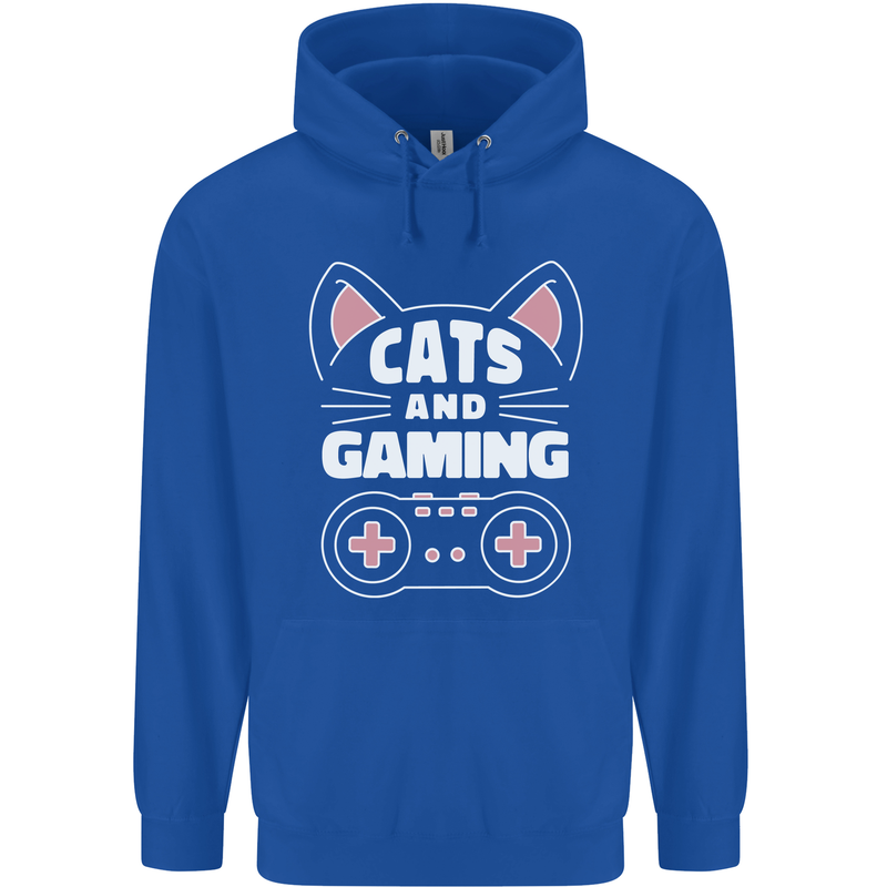 Cats and Gaming Funny Gamer Childrens Kids Hoodie Royal Blue
