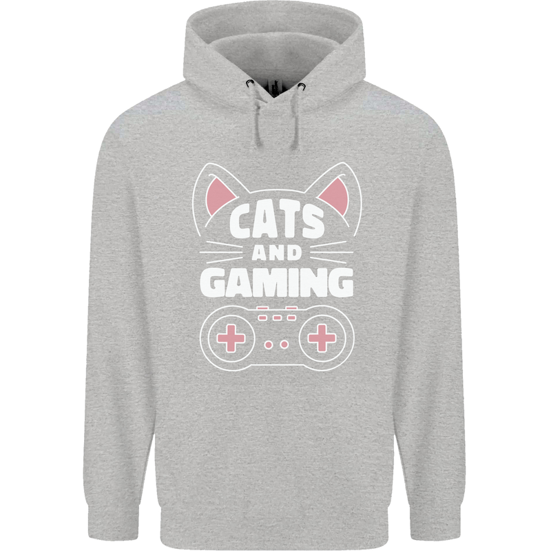 Cats and Gaming Funny Gamer Childrens Kids Hoodie Sports Grey