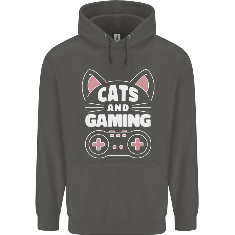 Cats and Gaming Funny Gamer Childrens Kids Hoodie Storm Grey