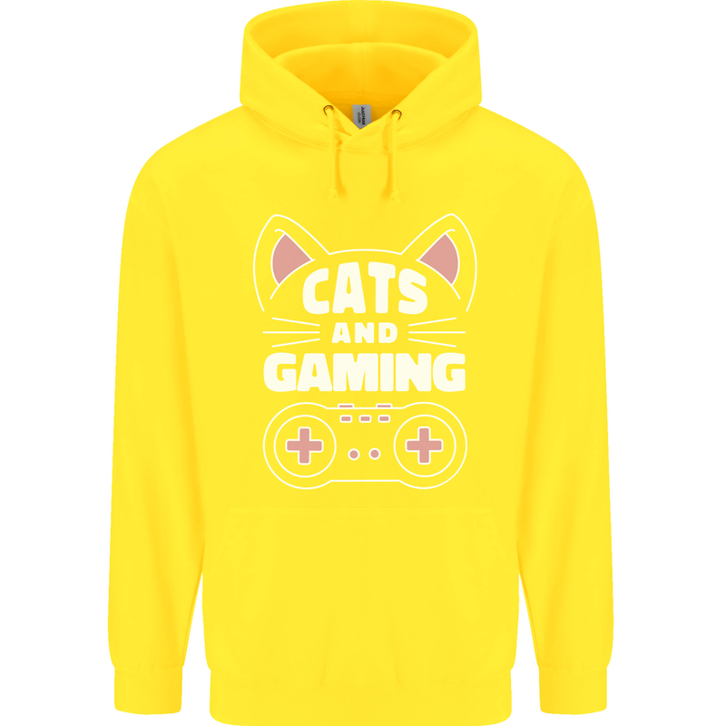 Cats and Gaming Funny Gamer Childrens Kids Hoodie Yellow