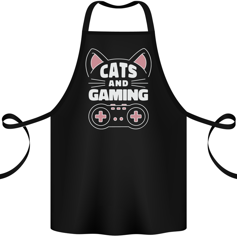 Cats and Gaming Funny Gamer Cotton Apron 100% Organic Black