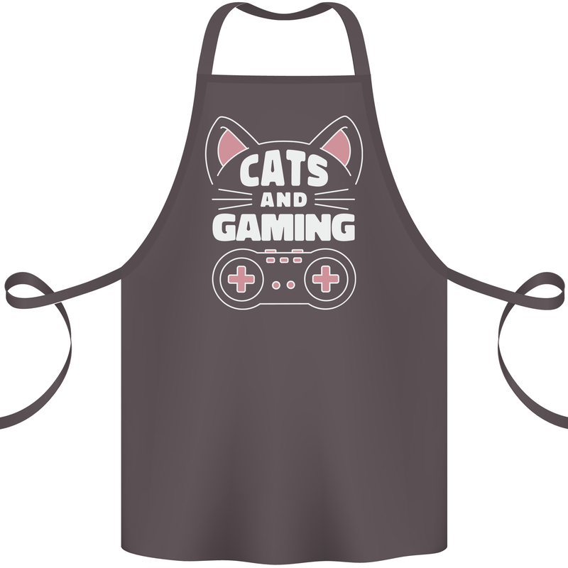 Cats and Gaming Funny Gamer Cotton Apron 100% Organic Dark Grey