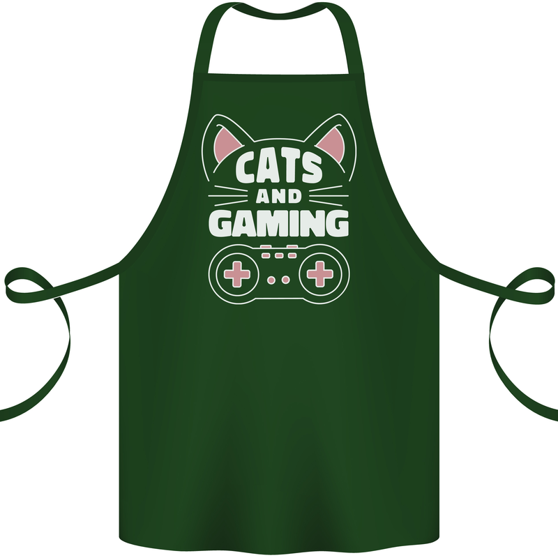 Cats and Gaming Funny Gamer Cotton Apron 100% Organic Forest Green