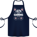 Cats and Gaming Funny Gamer Cotton Apron 100% Organic Navy Blue