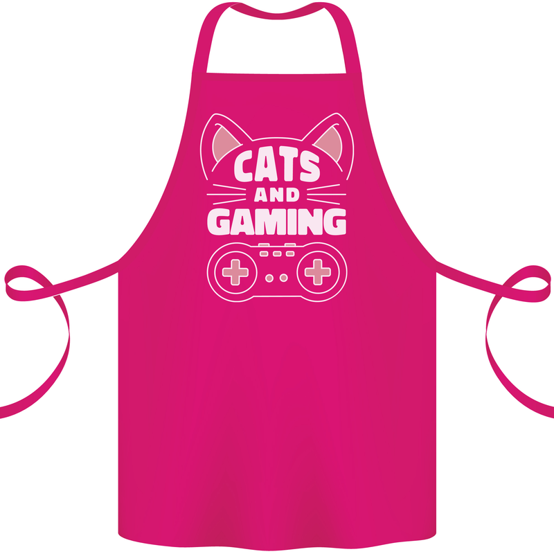 Cats and Gaming Funny Gamer Cotton Apron 100% Organic Pink