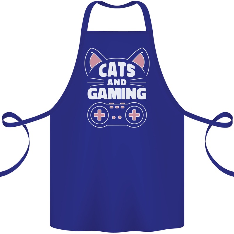 Cats and Gaming Funny Gamer Cotton Apron 100% Organic Royal Blue