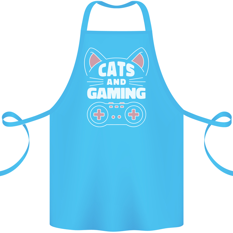 Cats and Gaming Funny Gamer Cotton Apron 100% Organic Turquoise