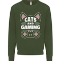 Cats and Gaming Funny Gamer Kids Sweatshirt Jumper Forest Green