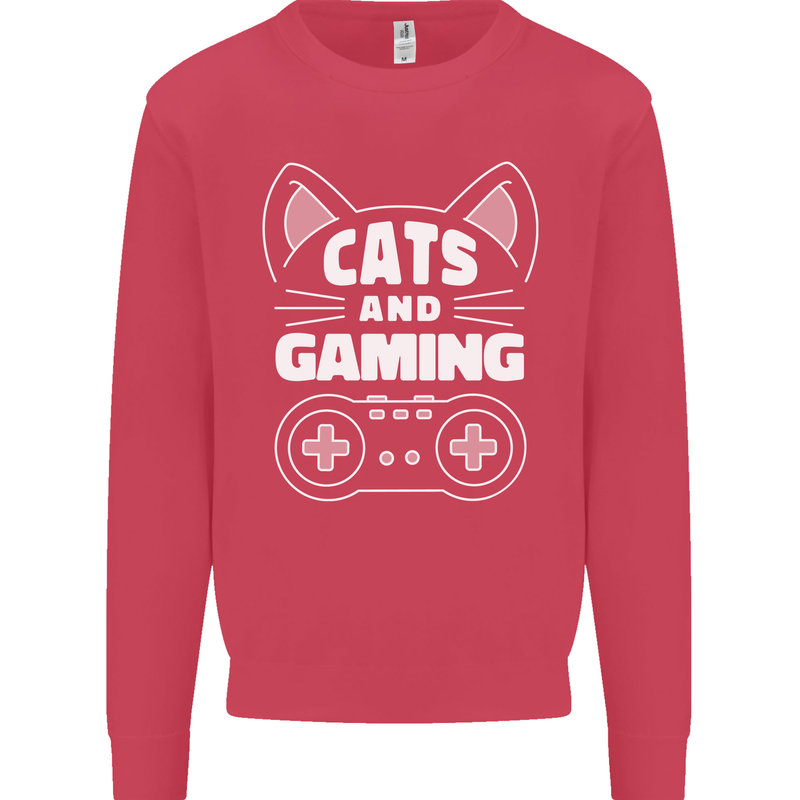Cats and Gaming Funny Gamer Kids Sweatshirt Jumper Heliconia
