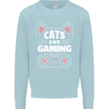Cats and Gaming Funny Gamer Kids Sweatshirt Jumper Light Blue