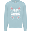 Cats and Gaming Funny Gamer Kids Sweatshirt Jumper Light Blue