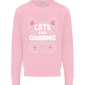Cats and Gaming Funny Gamer Kids Sweatshirt Jumper Light Pink