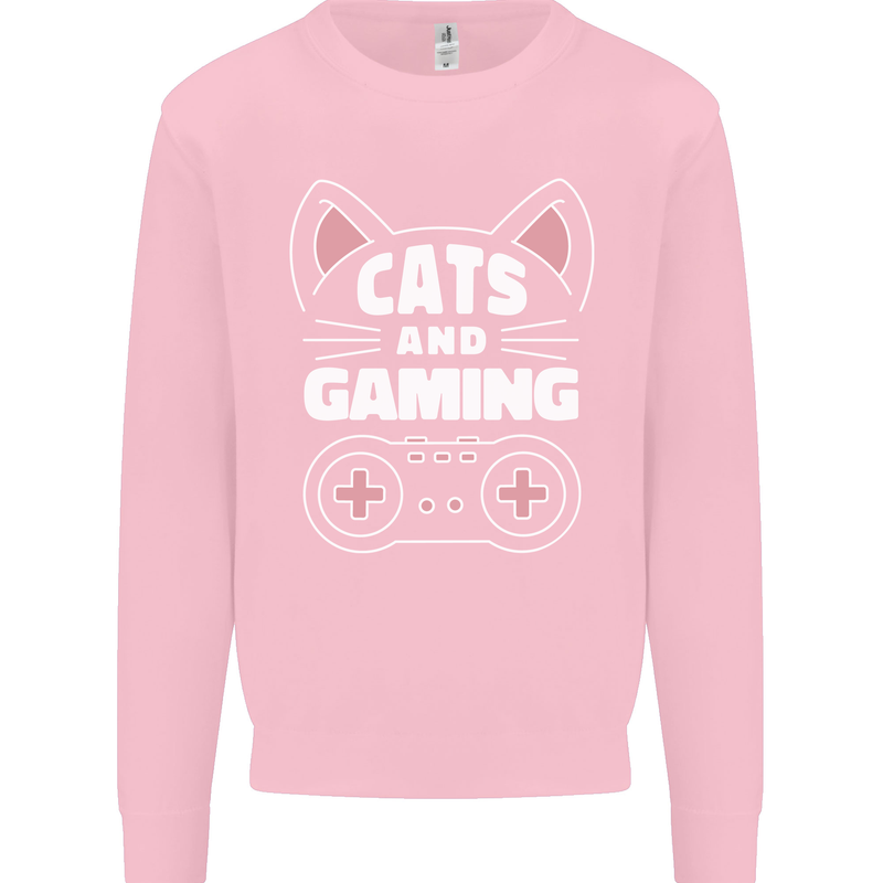 Cats and Gaming Funny Gamer Kids Sweatshirt Jumper Light Pink
