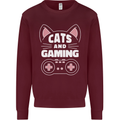 Cats and Gaming Funny Gamer Kids Sweatshirt Jumper Maroon