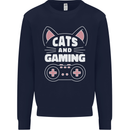 Cats and Gaming Funny Gamer Kids Sweatshirt Jumper Navy Blue