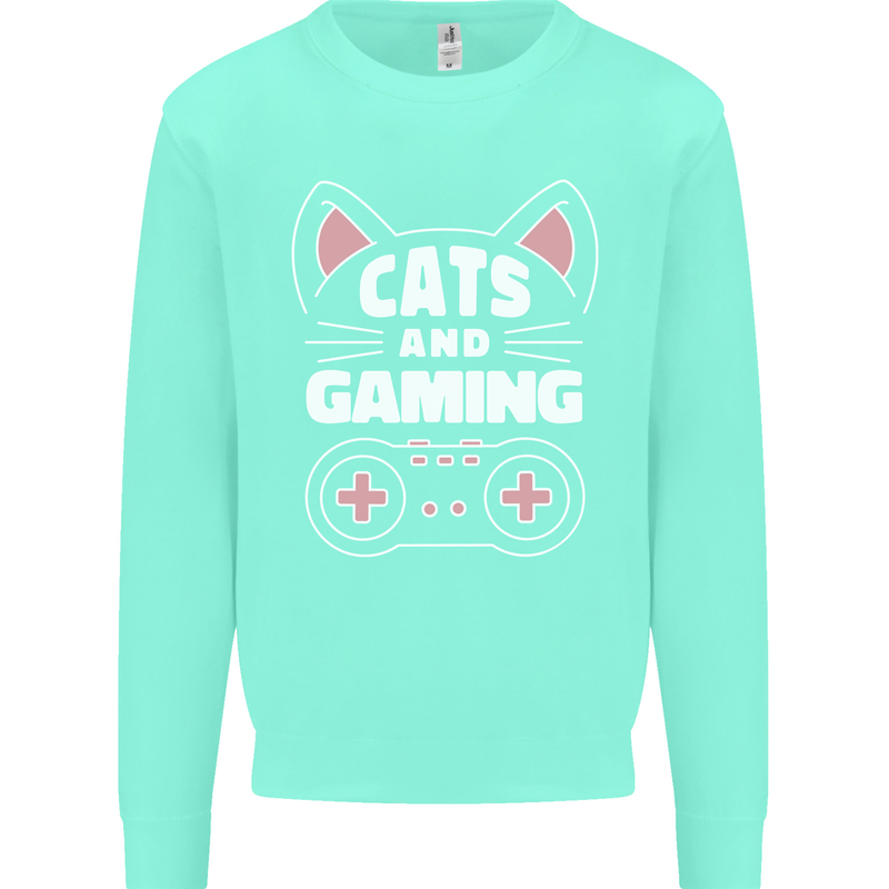 Cats and Gaming Funny Gamer Kids Sweatshirt Jumper Peppermint