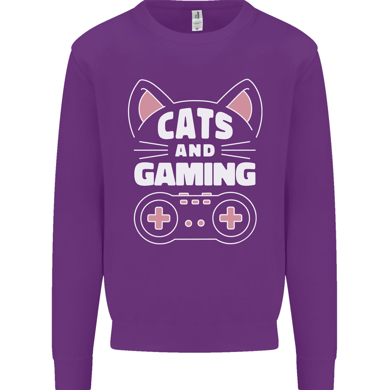 Cats and Gaming Funny Gamer Kids Sweatshirt Jumper Purple