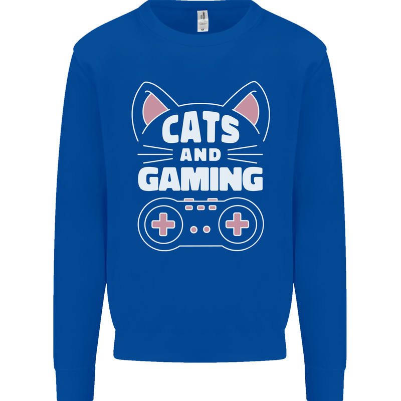 Cats and Gaming Funny Gamer Kids Sweatshirt Jumper Royal Blue
